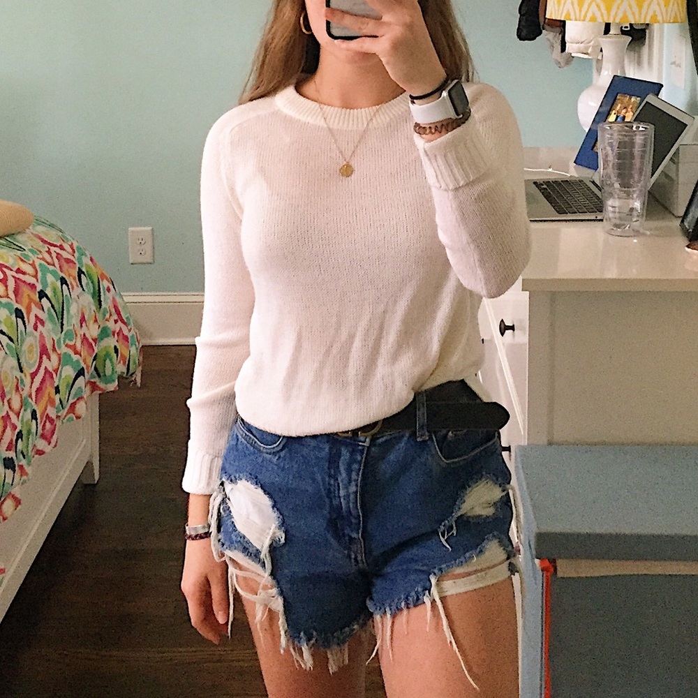H&M white crew neck sweater